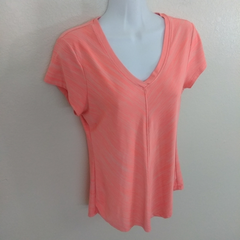 Bally Total Fitness Orange Pink V-neck Sportswear Active Casual T-shirt Top - Picture 5 of 11
